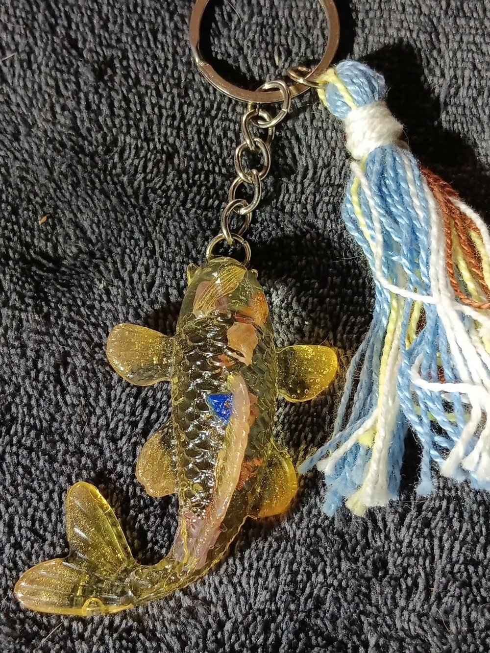 Pink Fish Keychain Rose Petals Amethyst Lapis Stone Pastel Tassel Bag Charm